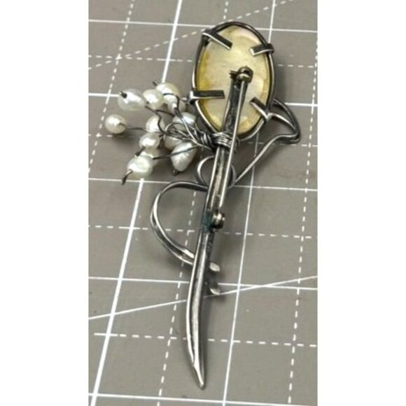 Vintage Sterling Silver Modernistic Brooch Mother Of Pearl Freshwater Pearls - Picture 2 of 5